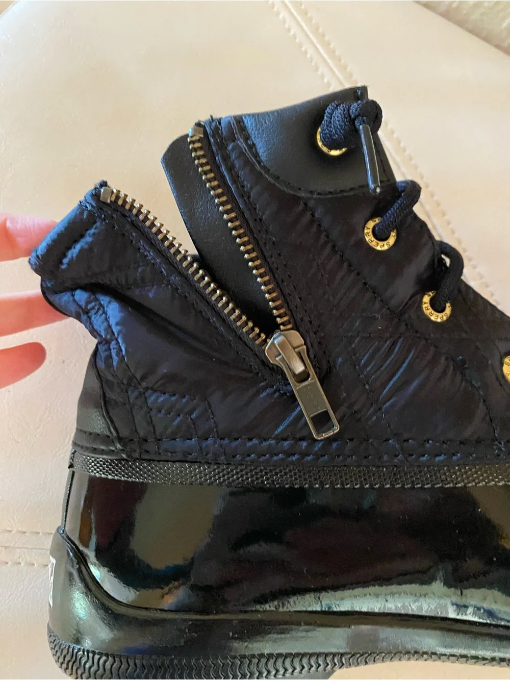 Sperry Syren Duck Boots Black Quilted Lace-Up Rain Ankle Boots Size 8.5